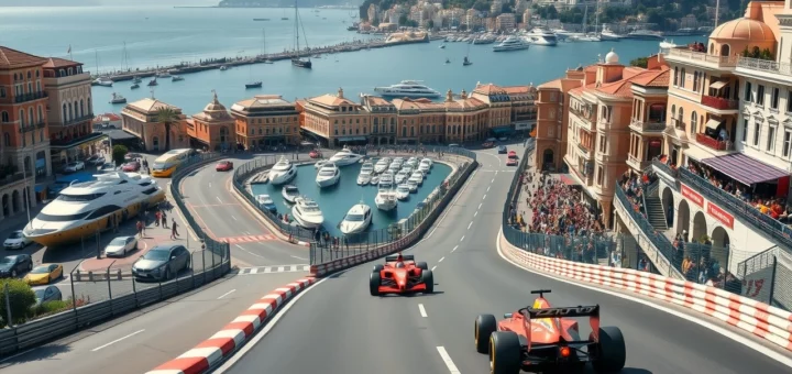 Vue photoréaliste du circuit de Monaco avec des voitures de Formule 1 et le port en arrière-plan