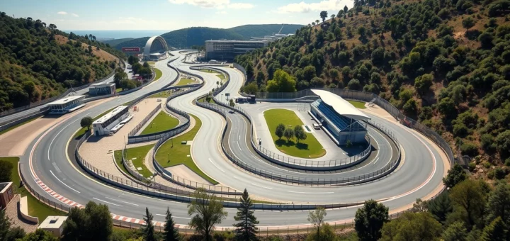 Une image photoréaliste du circuit de Portimão mettant en avant ses caractéristiques uniques.