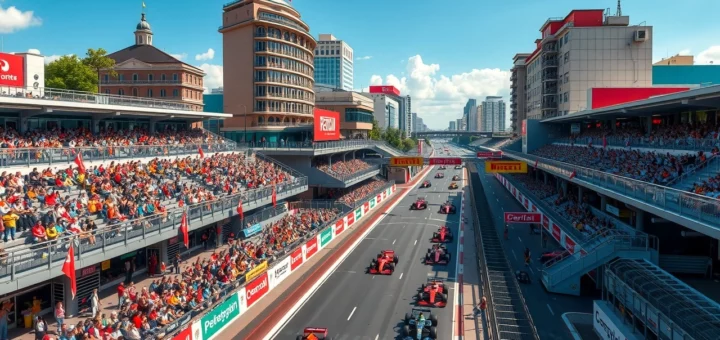 Circuit urbain de Formule 1 illustrant une course en ville