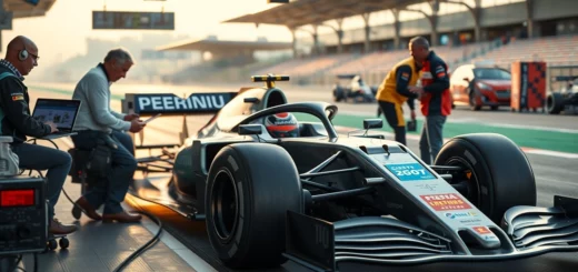 Scène d'une voiture de F1 en essai privé sur un circuit, mettant en avant l'importance des essais privés dans le développement technologique.