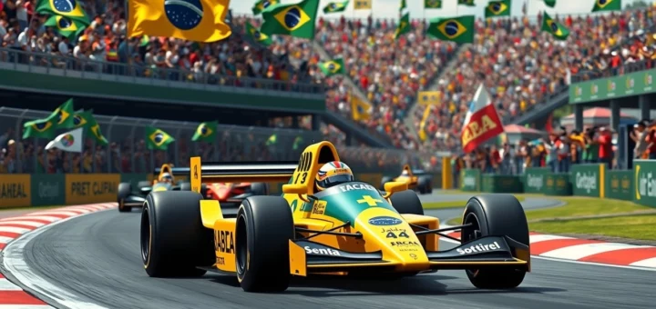 Une scène de course F1 moderne illustrant l'héritage d'Ayrton Senna.