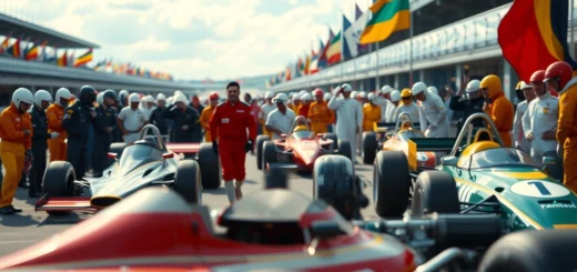 Une scène photoréaliste illustrant des héros oubliés de la Formule 1