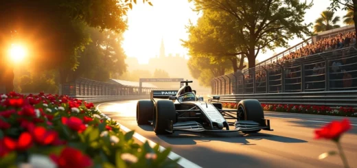 Hommage à Jules Bianchi avec une voiture de F1 sur un circuit, symbolisant des progrès en sécurité.