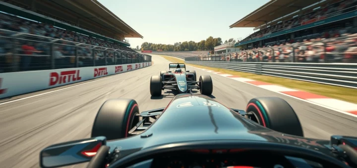 Une scène de course de Formule 1 sous pression avec des pilotes concentrés.