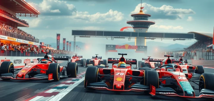 Une scène de course de F1 illustrant des records incroyables et la passion du sport.