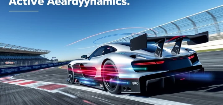 Voiture de course moderne avec aerodynamisme actif