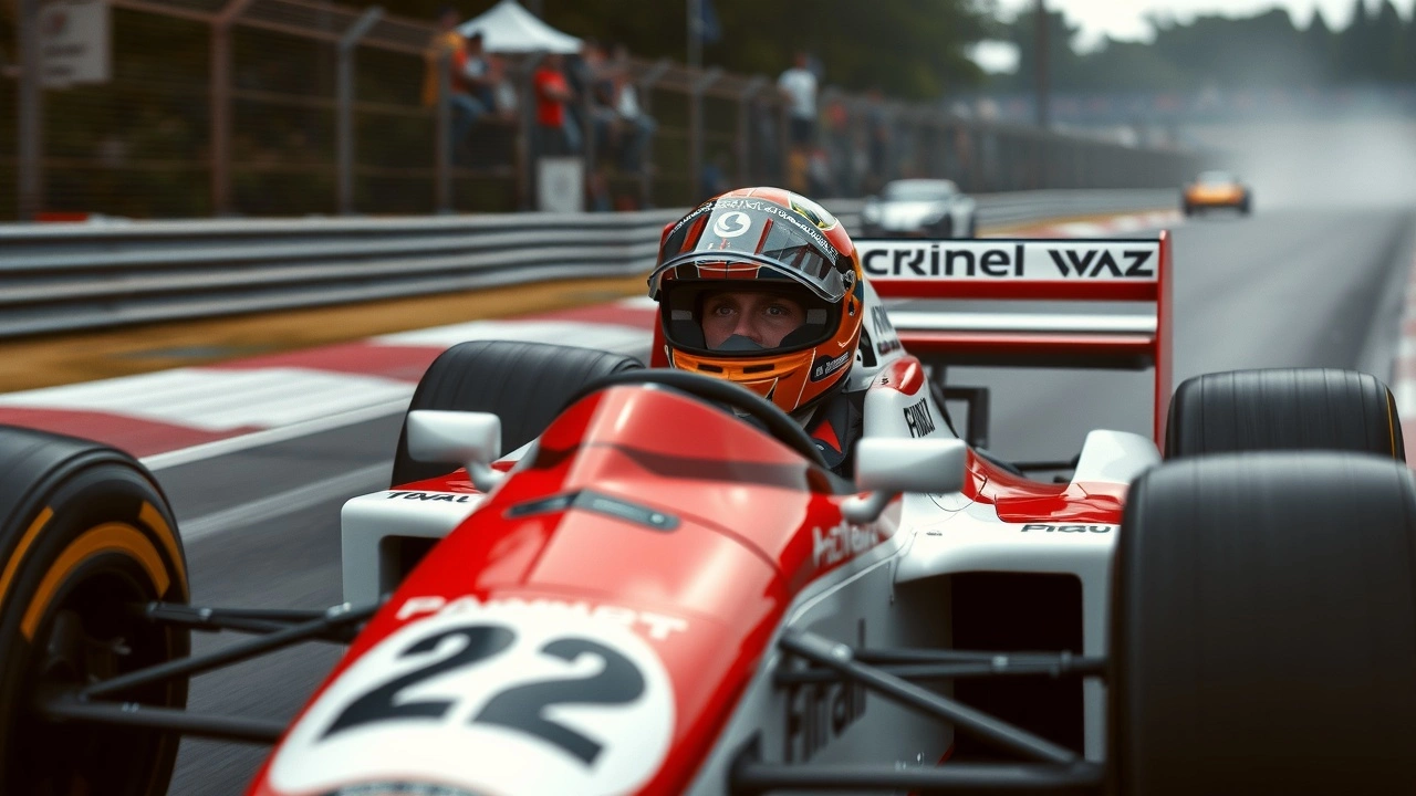Ayrton Senna conduisant une voiture de F1 en course