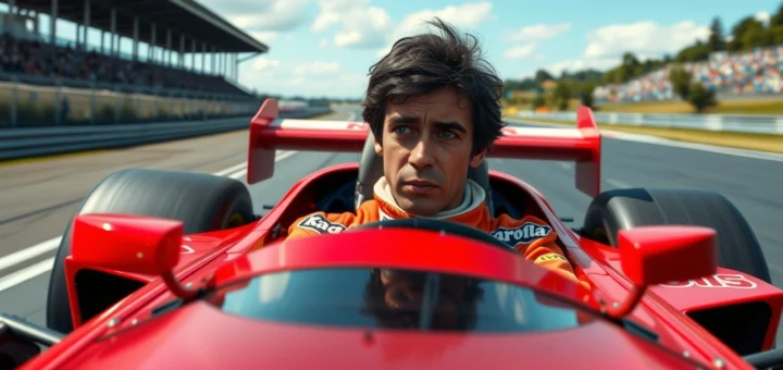 Une image d'Ayrton Senna en pleine course, capturant son intensité et son talent.