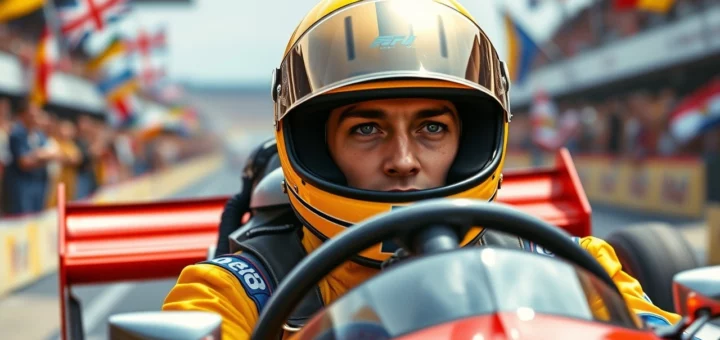 Image d'Ayrton Senna en pleine course, incarnant vitesse et passion.