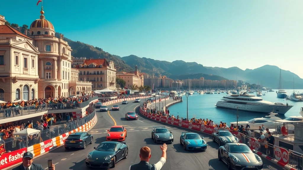 Scène illustrant les émissions de bruit et la réglementation au circuit de Monaco lors des Grands Prix de F1.