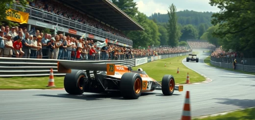 Une scène de course emblématique de la Formule 1 illustrant la passion d'Alain Prost.