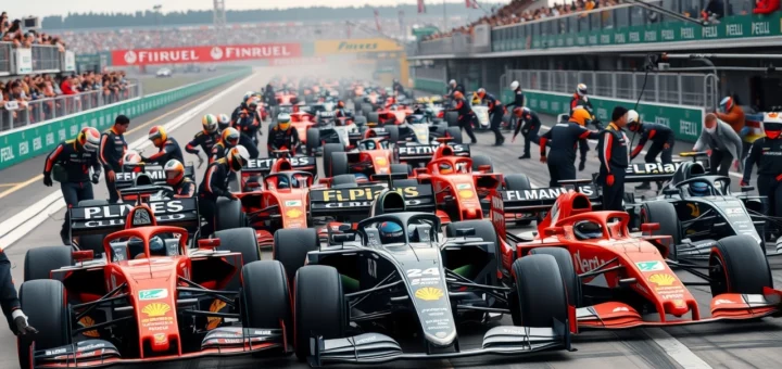 Une illustration des équipes de F1 en pleine action lors d'un pit stop, montrant l'évolution des stratégies de course.