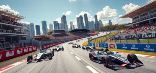 Une illustration photorealiste du championnat de Formule E à Miami sur le circuit de Homestead-Miami Speedway.