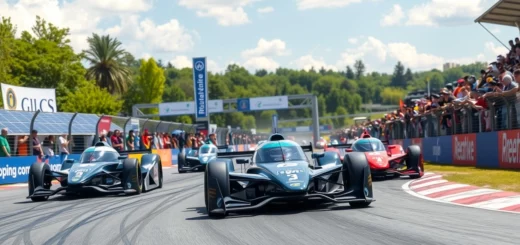 Une scène dynamique illustrant l'impact des nouvelles réglementations sur l'avenir des sports automobiles.