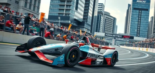 Nicolas Prost en action dans une voiture de Formule E sur un circuit urbain.