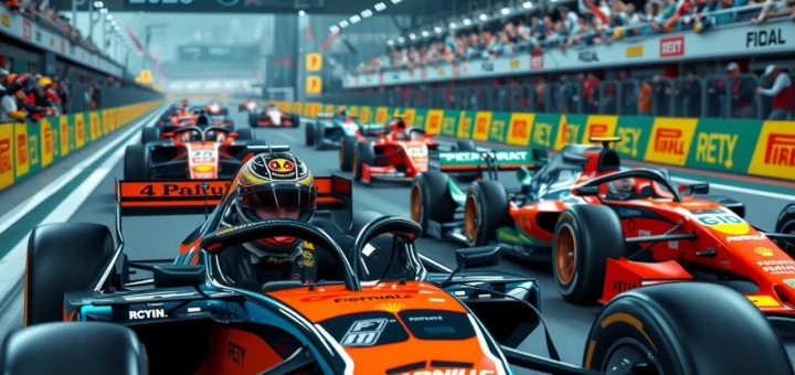 Une image représentant des pilotes émergents de la Formule 1 en 2023 sur un circuit, montrant l'ambiance dynamique d'une course.