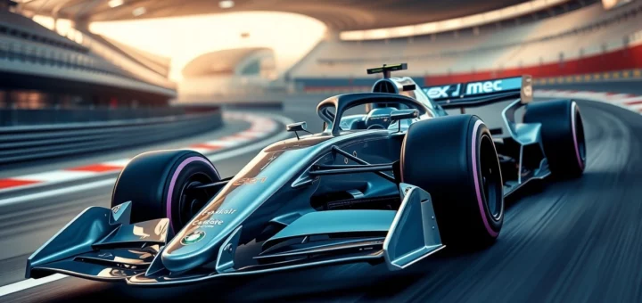 Image d'une voiture de Formule 1 futuriste mettant en avant des innovations aérodynamiques en 2025.