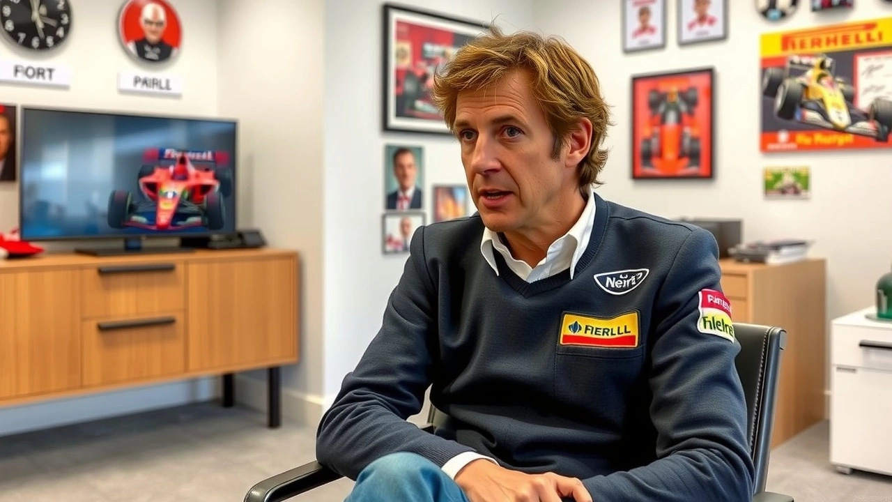 Alain Prost lors d'une interview dans un bureau moderne