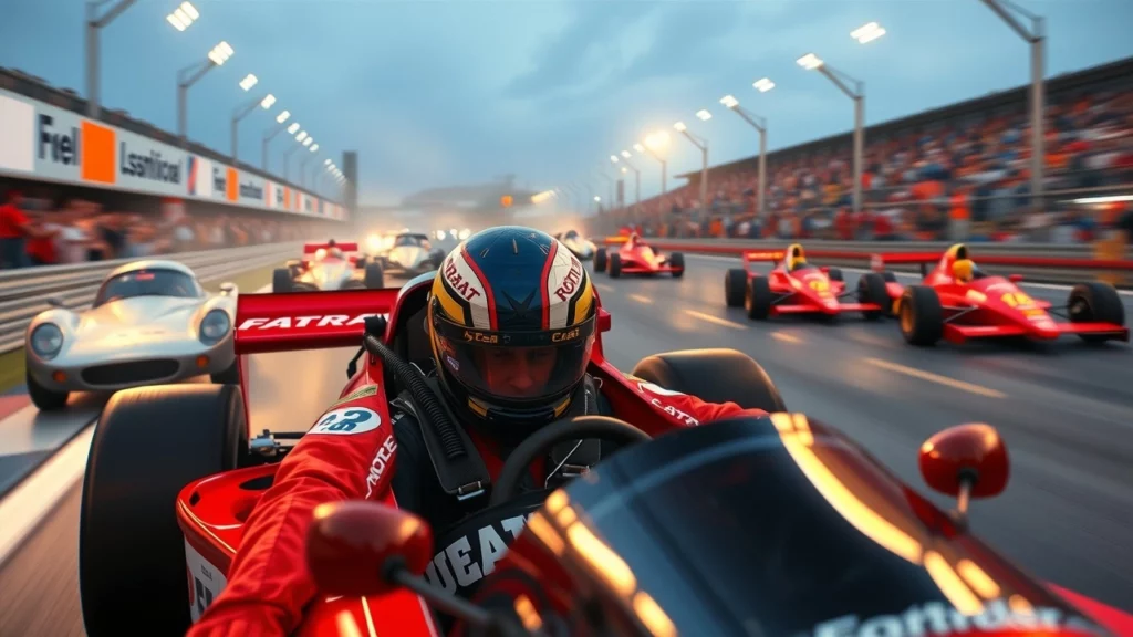 L'image illustre Alain Prost en pleine course de Formule 1, capturant son intensité et son talent.