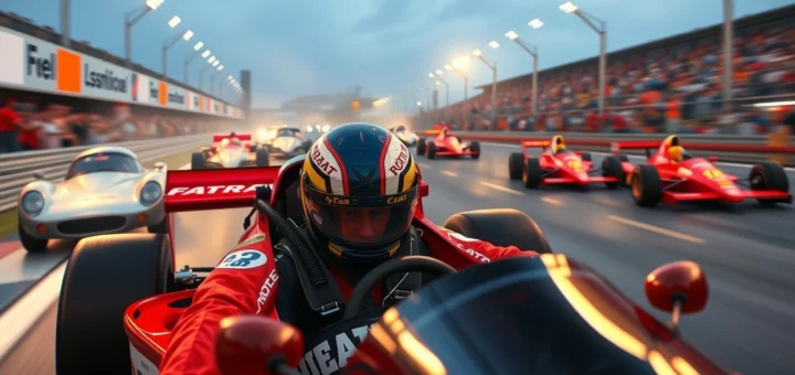 L'image illustre Alain Prost en pleine course de Formule 1, capturant son intensité et son talent.