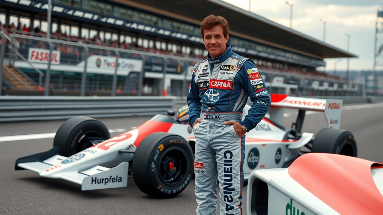 Ayrton Senna avec sa voiture de course
