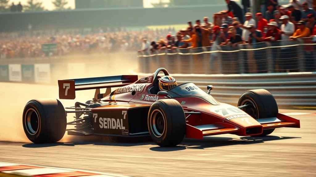 Ayrton Senna en action sur une piste de Formule 1, montrant courage et détermination.