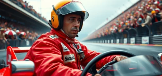 Une illustration photorealiste d'Ayrton Senna en pleine course, montrant sa passion et son dévouement en Formule 1.