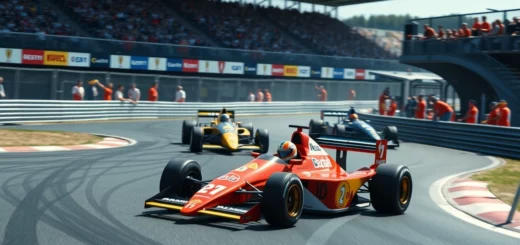 Une scène illustrant les rivalités emblématiques d'Alain Prost sur la piste de F1.