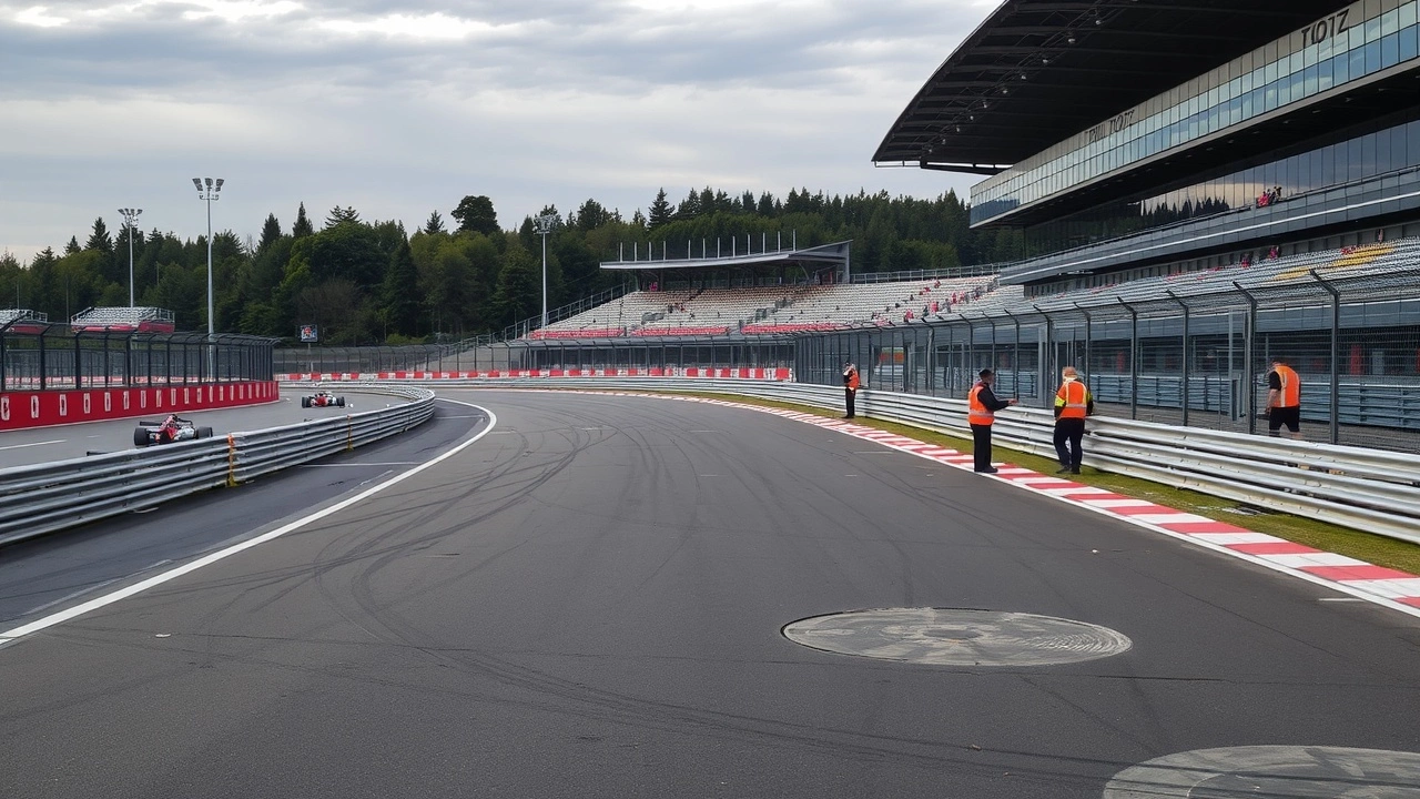 circuit de course avec barrières de sécurité et personnel médical