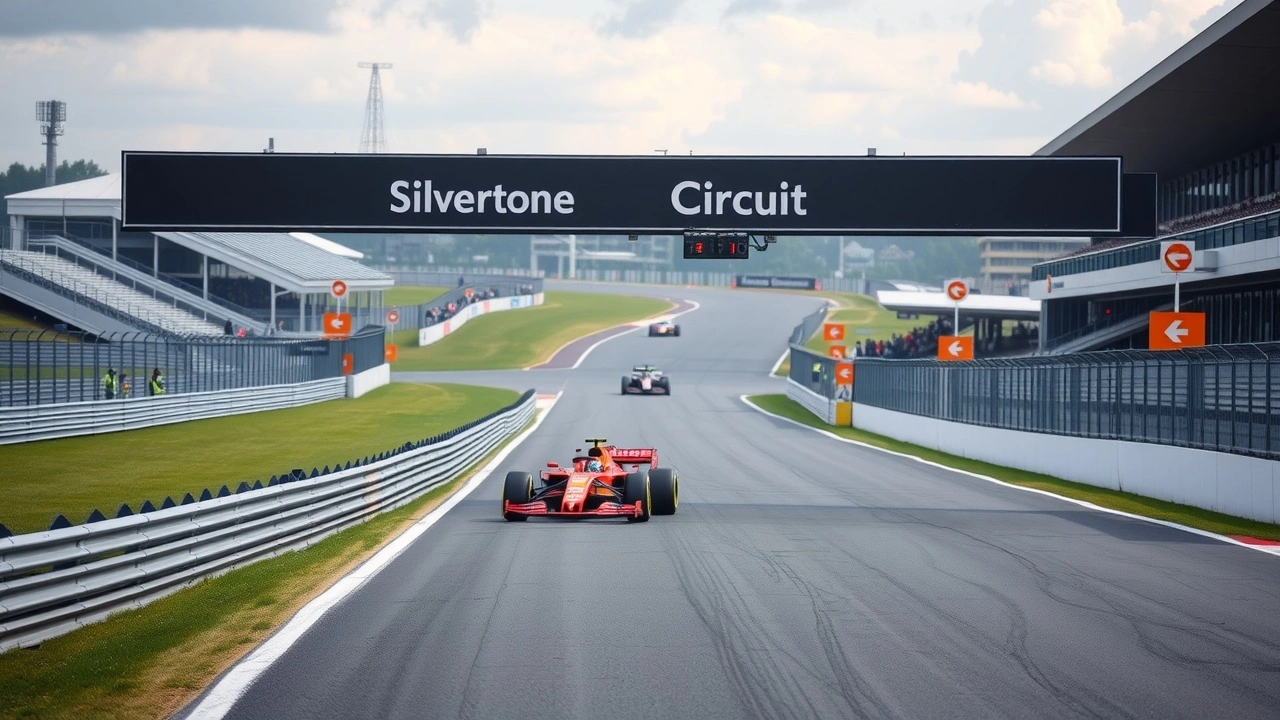 circuit de Silverstone avec barrières de sécurité et voiture de Formule 1