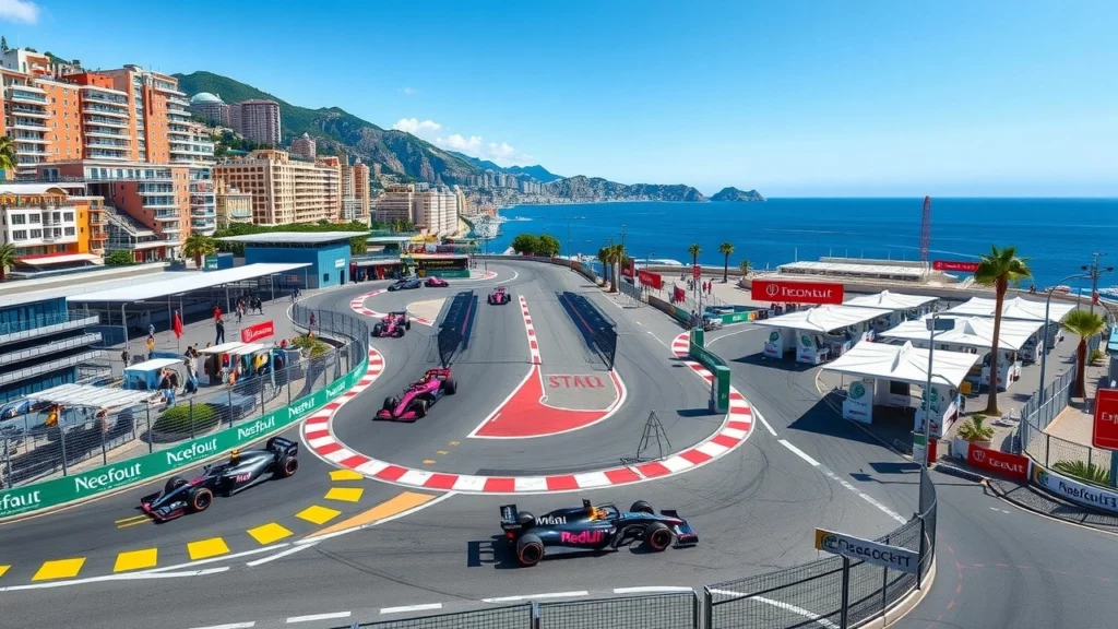 Une illustration photoréaliste du circuit de Monaco mettant en avant les nouveautés de sécurité pour 2025.