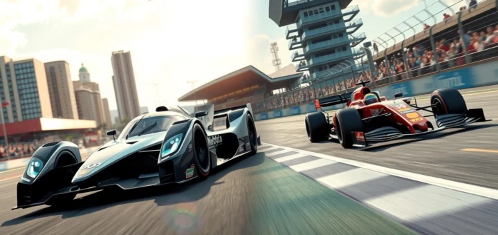 Une scène de course entre Formule E et Formule 1 montrant l'avenir de l'électromobilité.