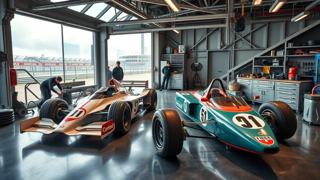 Une image illustrant les écuries de F1 alliant innovation et tradition.