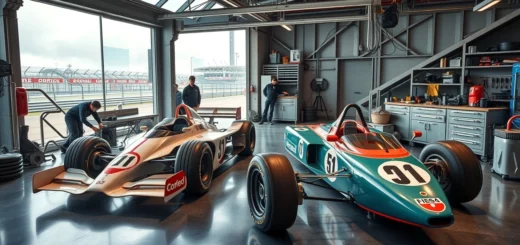 Une image illustrant les écuries de F1 alliant innovation et tradition.