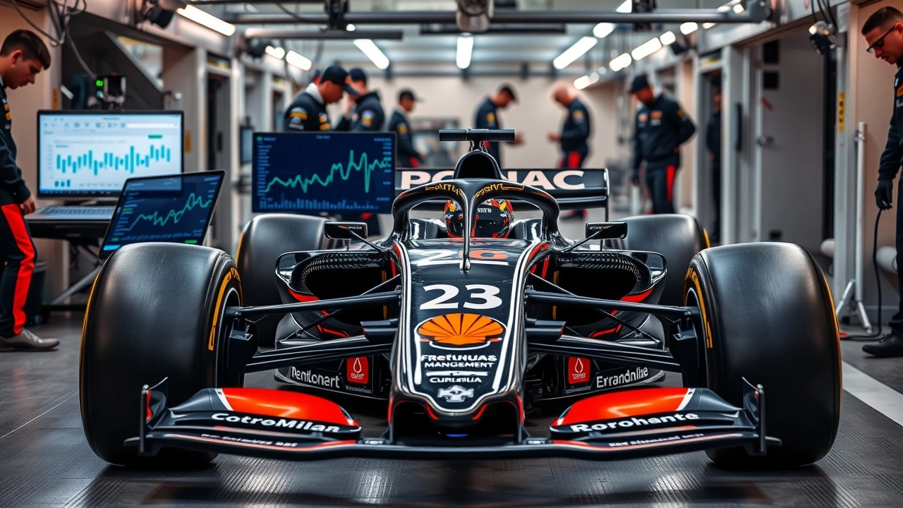 voiture de Formule 1 avec outils de gestion des données