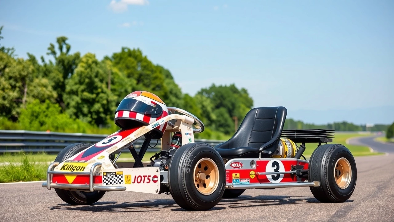 go-kart sur une piste de course avec un casque à l'intérieur