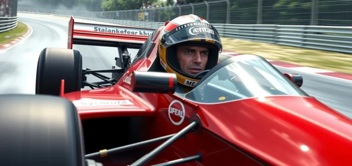 Ayrton Senna en train de conduire une voiture de Formule 1, illustrant son impact sur l'évolution technique du sport.