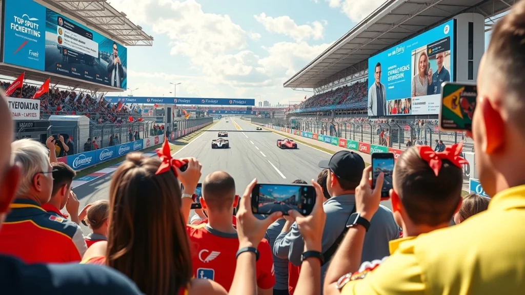 Une scène illustrant l'influence des médias sociaux sur la popularité des sports automobiles modernes.