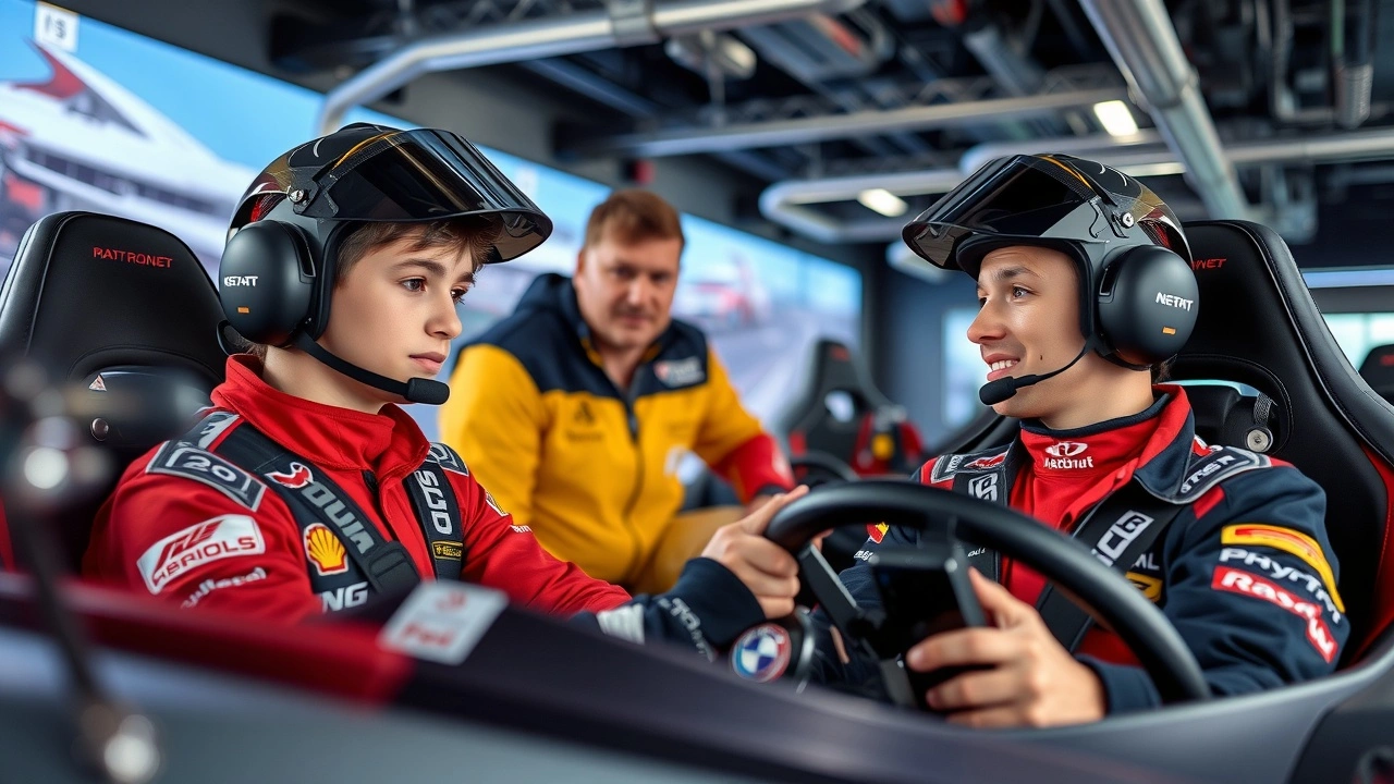 jeunes pilotes en formation avec entraîneurs et simulateurs de course