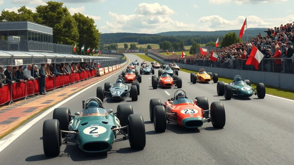 Une image illustrant le Grand Prix de France historique avec des légendes de la F1.