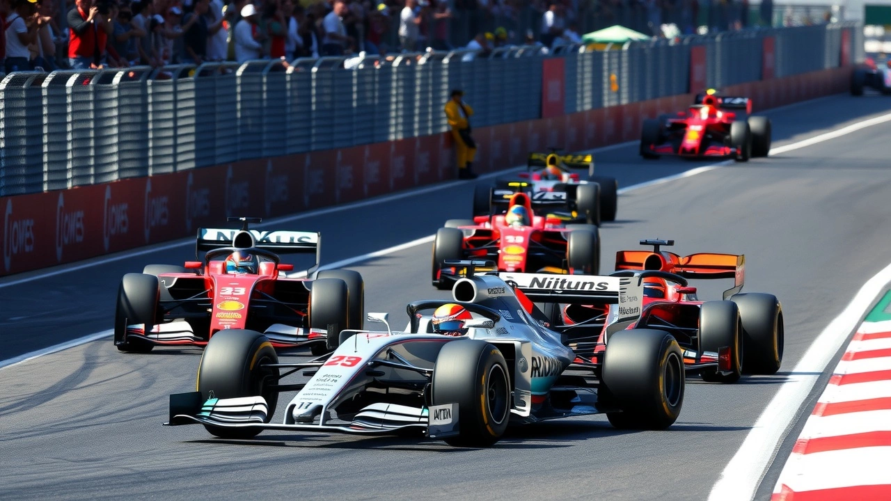 Lewis Hamilton et concurrents sur un circuit de Formule 1