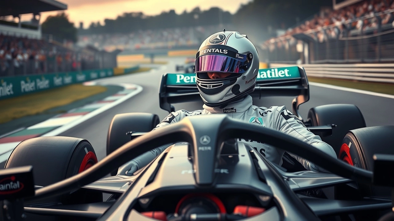 Lewis Hamilton en course avec sa voiture de Formule 1