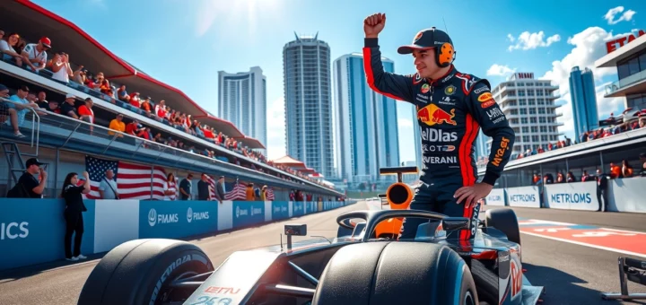 Max Verstappen célèbre sa pole position au Grand Prix de Miami 2025