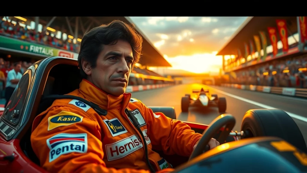 Une représentation photoréaliste d'Ayrton Senna exprimant sa passion pour la vitesse.