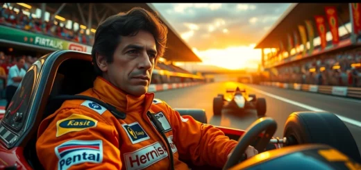 Une représentation photoréaliste d'Ayrton Senna exprimant sa passion pour la vitesse.