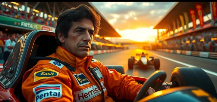 Une représentation photoréaliste d'Ayrton Senna exprimant sa passion pour la vitesse.