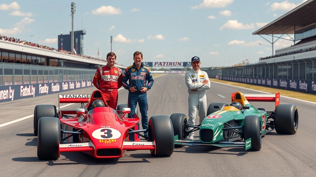 photo de pilotes legendaires de Formule 1 avec voitures