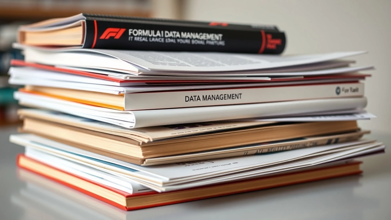 pile de livres et documents sur la gestion des données en Formule 1