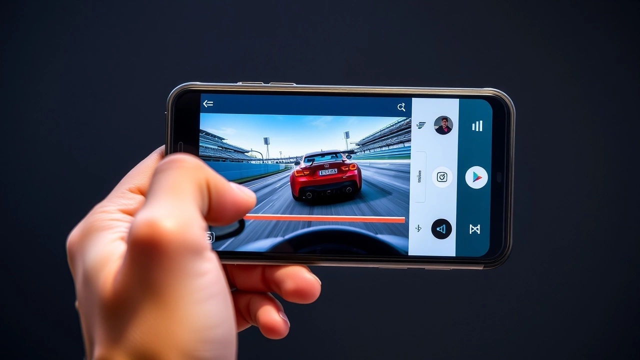 smartphone montrant une video de sport automobile