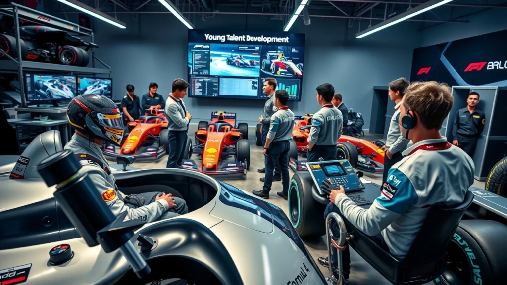 Une image illustrant le développement des jeunes talents dans une écurie de F1.